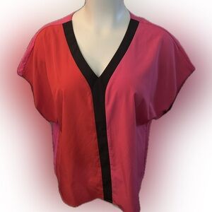 Women's V-Neck Pink and Black Top